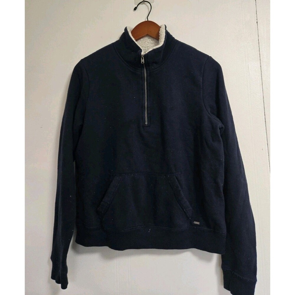 Hollister 1/4 Zip Jacket Mens L Blue Sherpa Lined Heavyweight Sweater Shacket‎